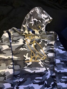 Gray Camo OVO(OCTOBERS VERY OWN)  hoodie with gold owl graphic
